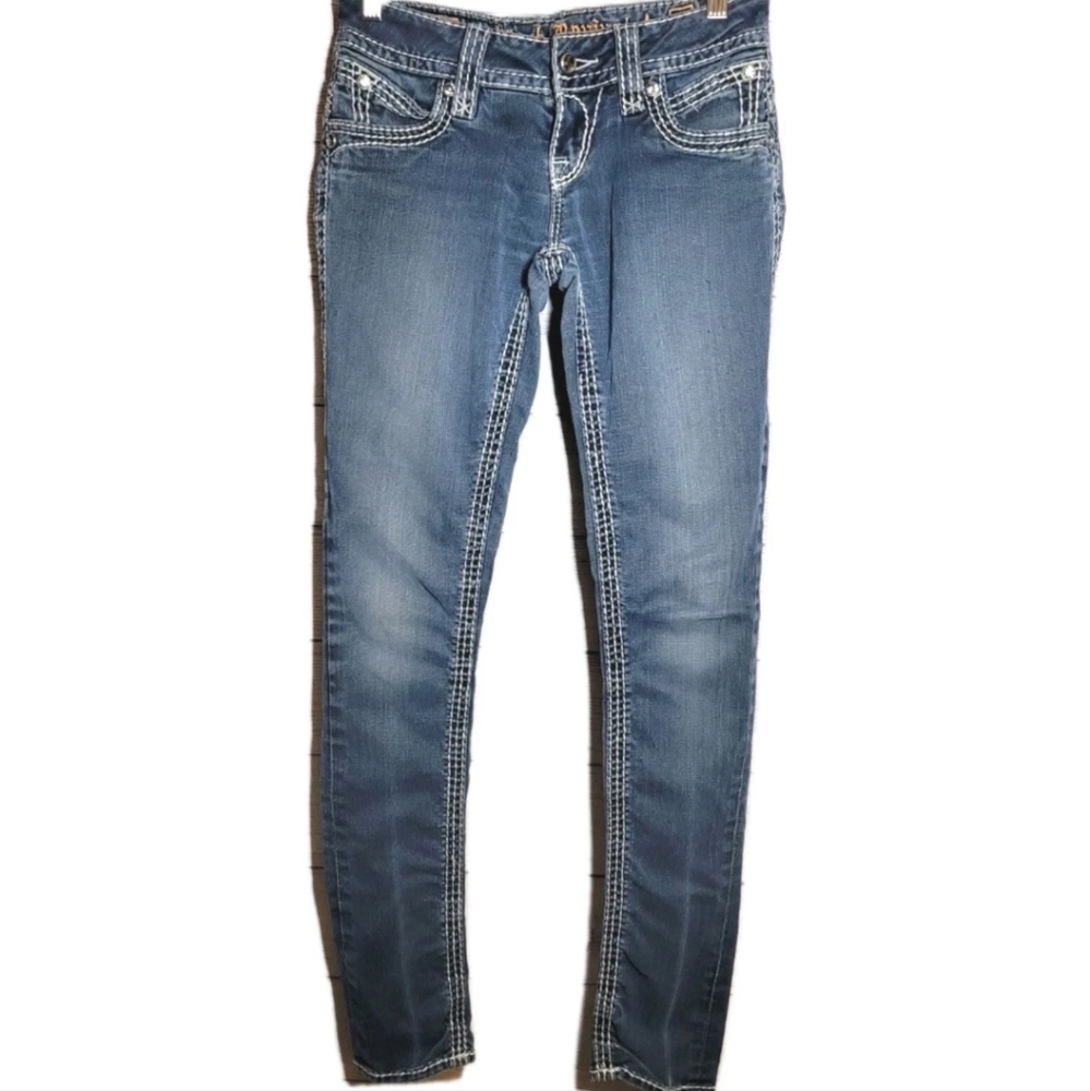 Rock Revival Women’s AIDA Skinny Jeans Low Rise Denim Rhinestone Dark Wash 26 - Picture 2 of 14
